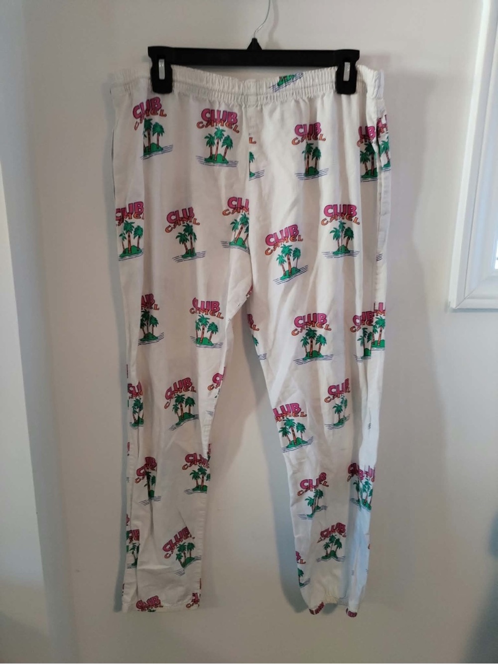 Vintage White Palm-Print Club Camel Cotton Lounge Pants Size 33”W